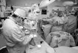 Doctors extract ovarian tissue from the woman in the background. Researchers believe that many medical advances are yet to be discovered through tissue research, including fetal tissue.